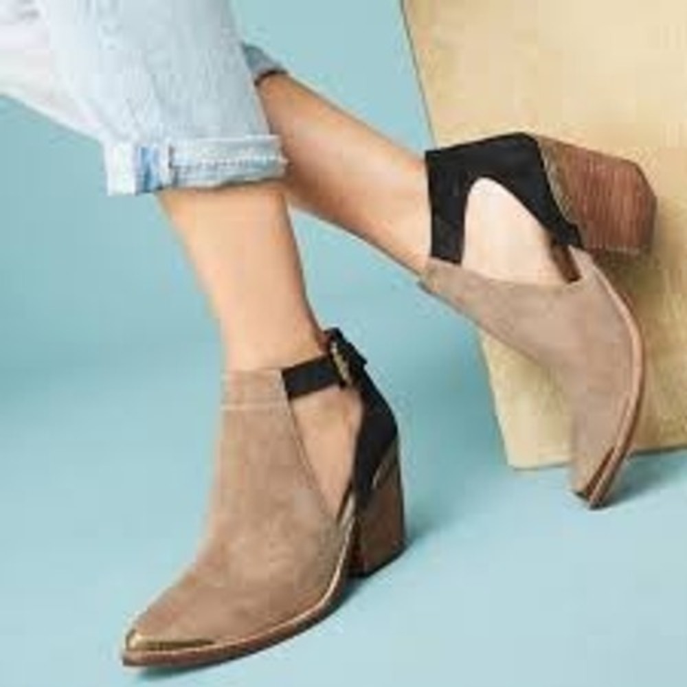 Jeffrey Campbell Booties Women 7.5 Taupe Black Suede Western Cutout Ankle
